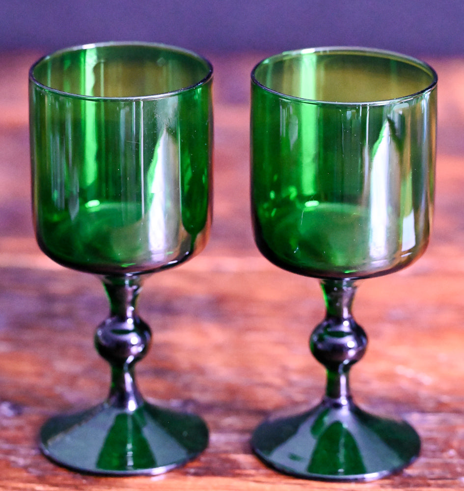 green glass goblets