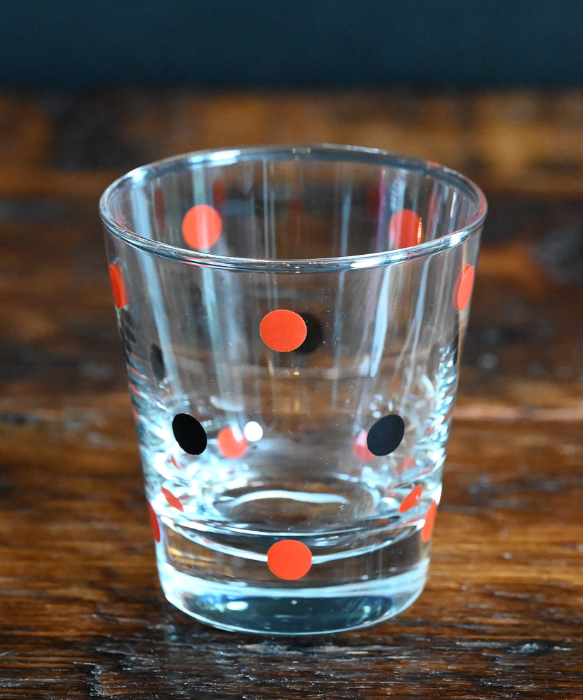 red and black polka dot Libbey lowballs