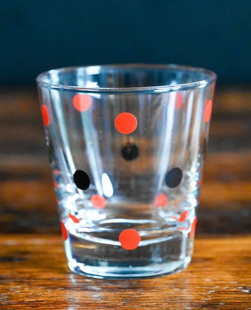 red and black polka dot Libbey lowballs