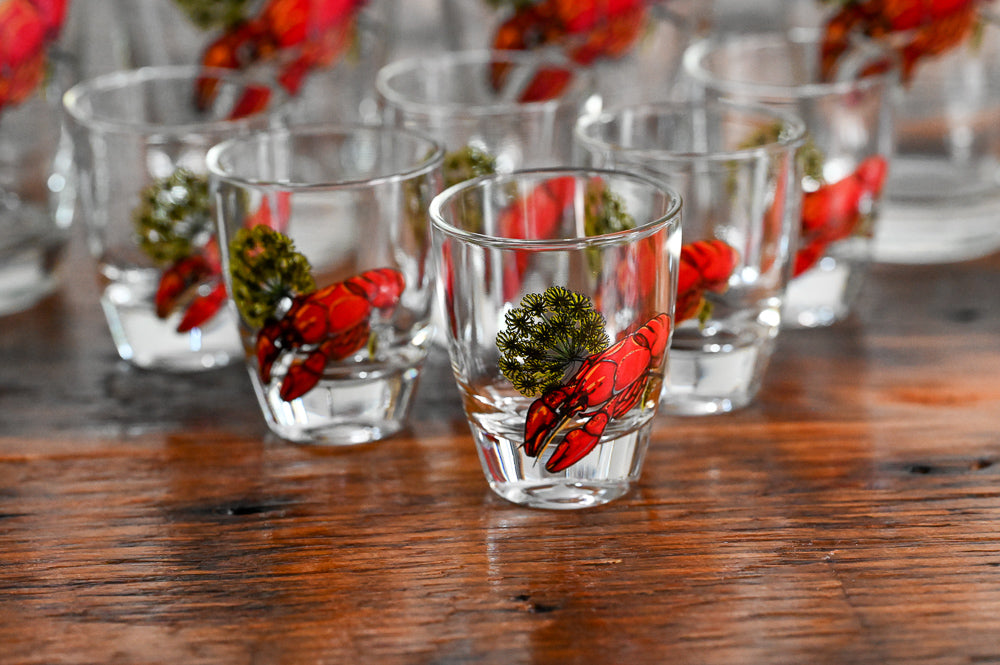 Lobster print shot glasses
