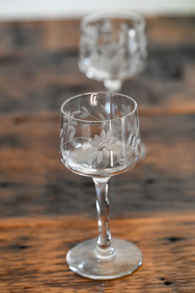 floral etched stemware
