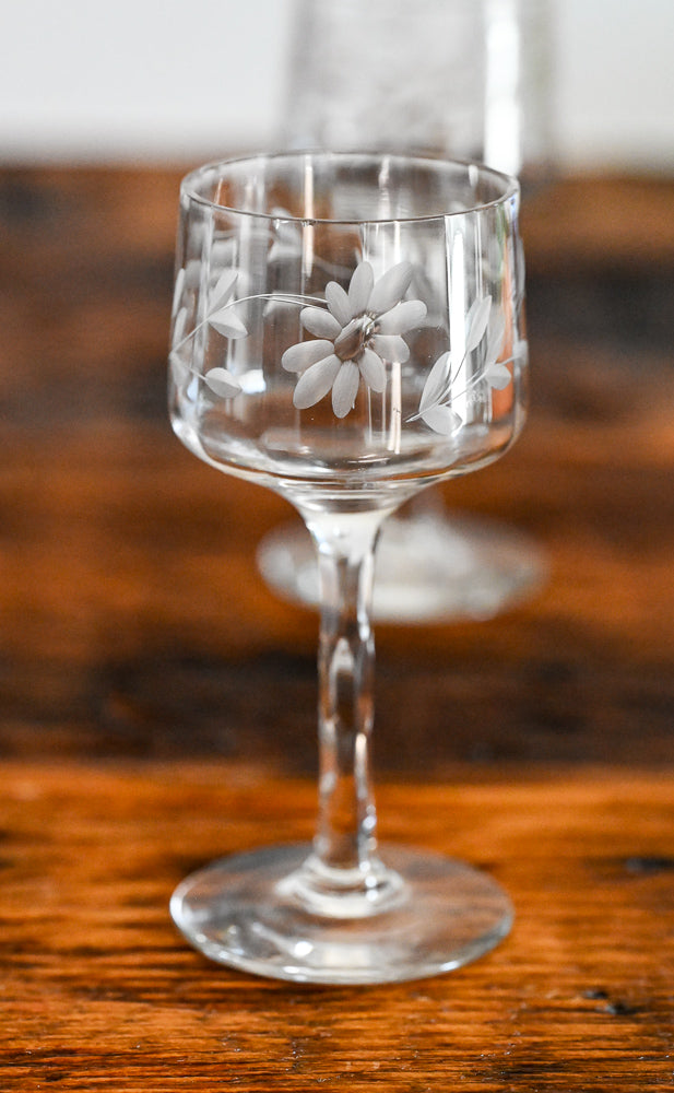 floral etched stemware