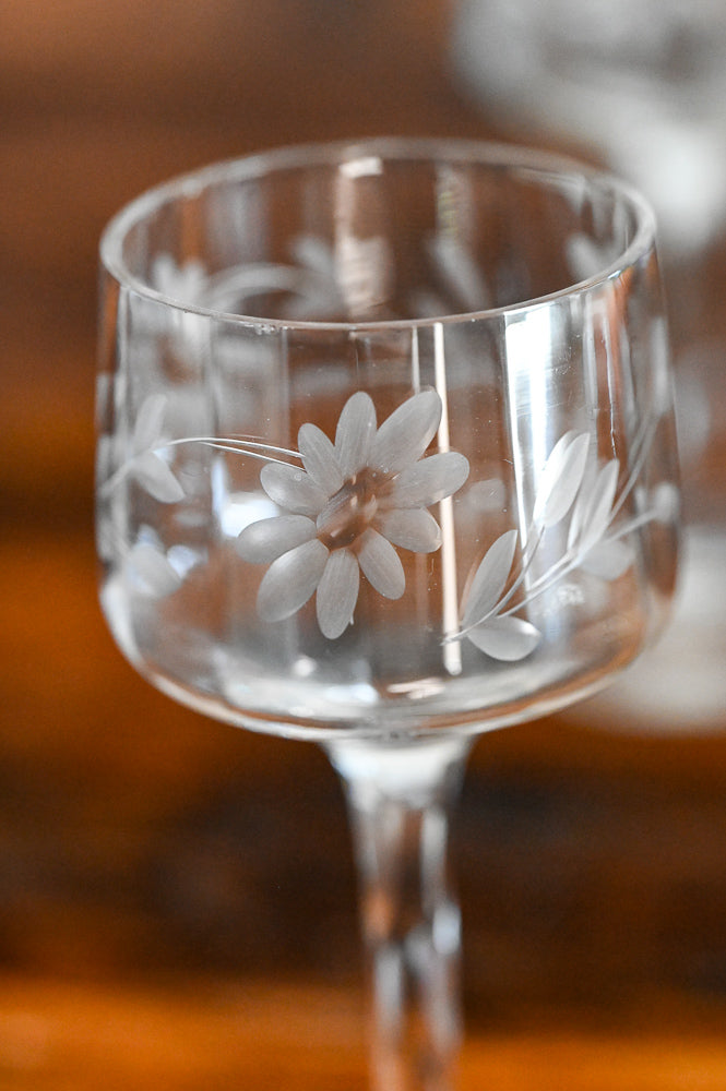 floral etched stemware