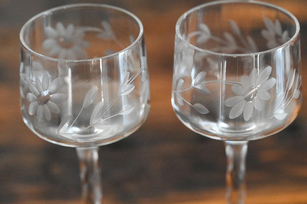 floral etched stemware