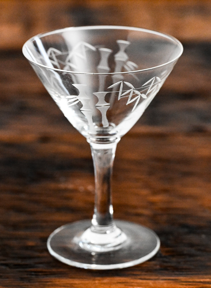 Noritake bamboo etched clear martini glasses