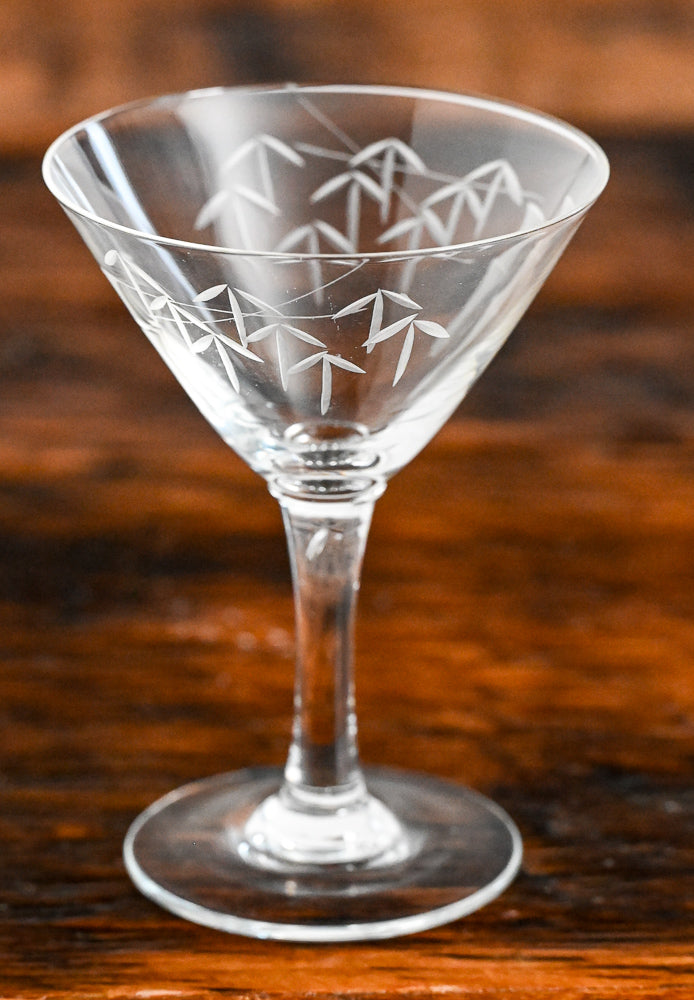 Noritake bamboo etched clear martini glasses