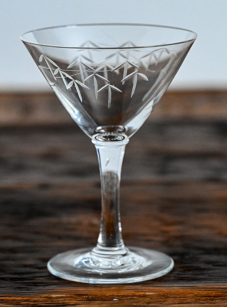 Noritake bamboo etched clear martini glasses