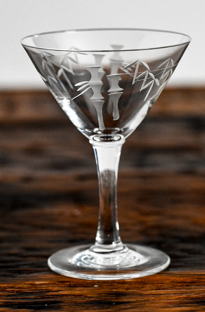 Noritake bamboo etched clear martini glasses