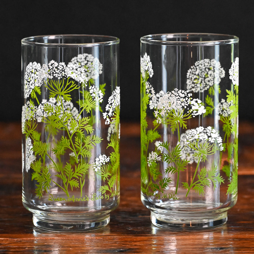 green and white floral Libbey Queen Anne's Lace tumblers