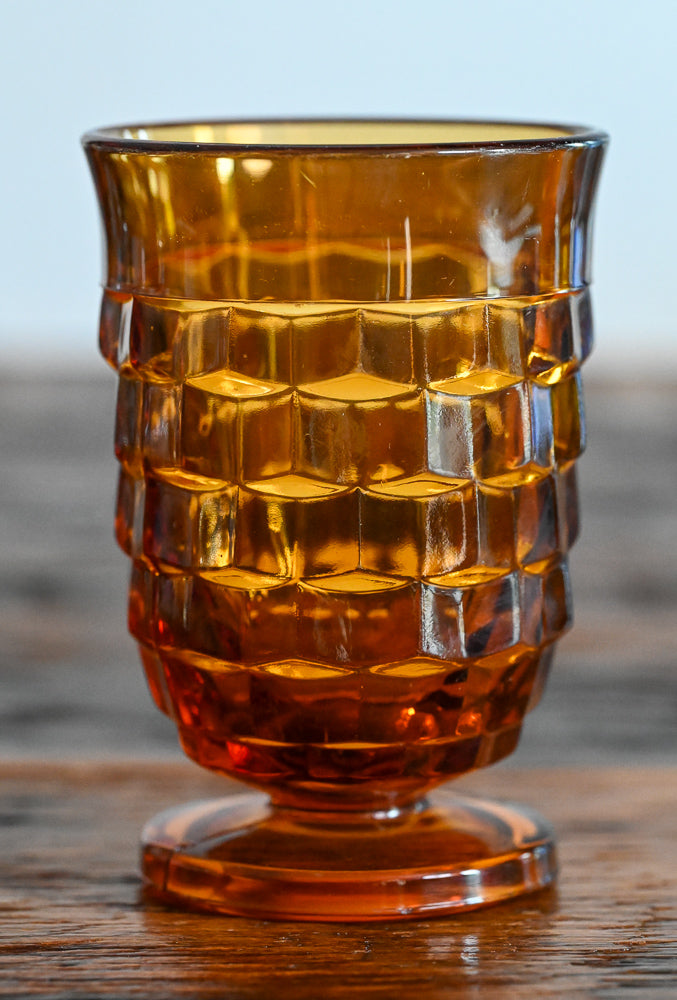 amber cube glass footed goblet