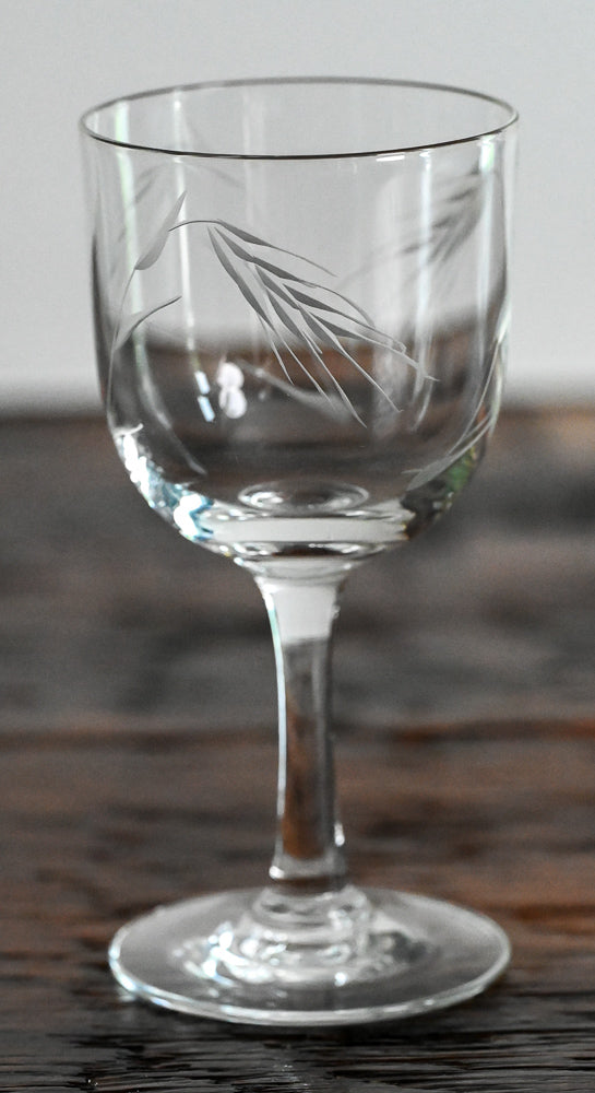 wheat etched stemmed glass