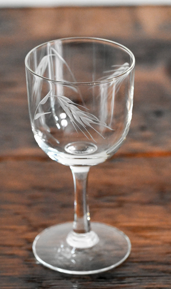 wheat etched stemmed glass