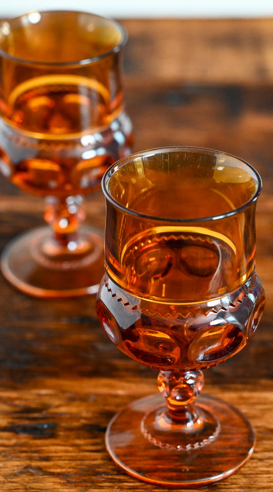 Indiana Glass amber glass stemmed goblets