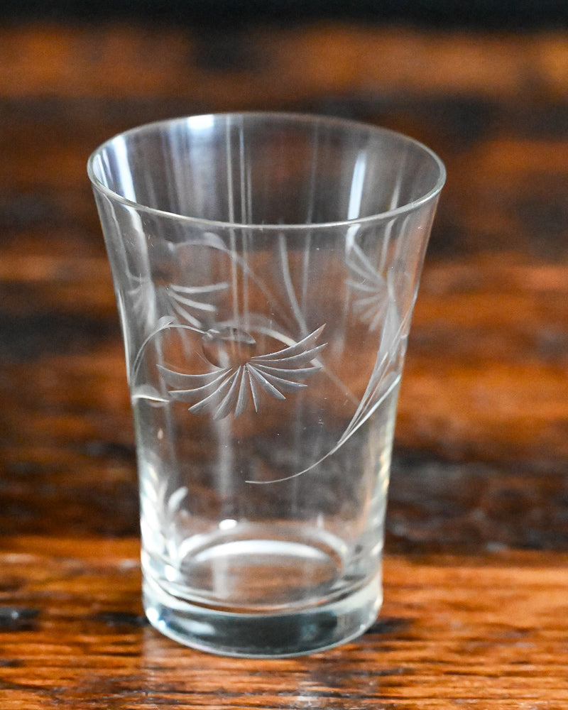 floral etched clear tumbler glass