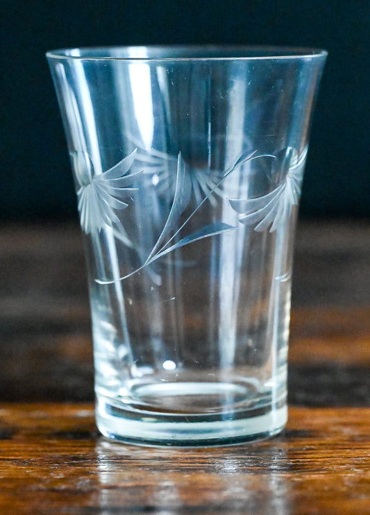 floral etched clear tumbler glass