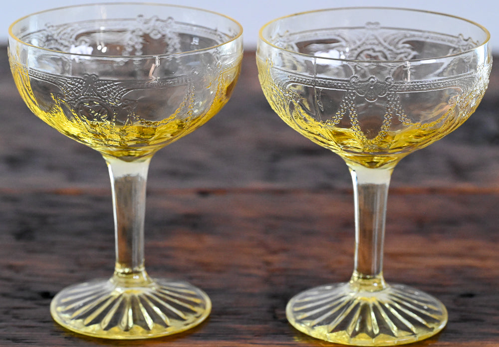 Anchor Hocking yellow pressed glass cocktail coupes
