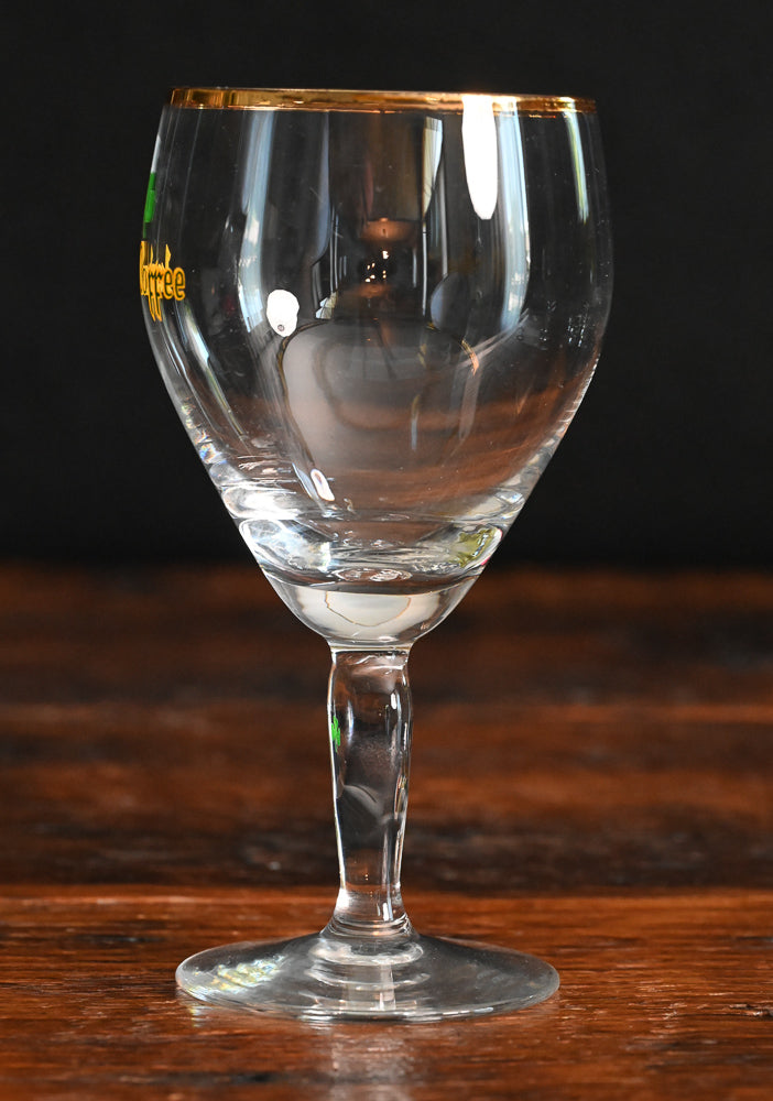gold rim Irish coffee goblets with shamrock stamped on stem