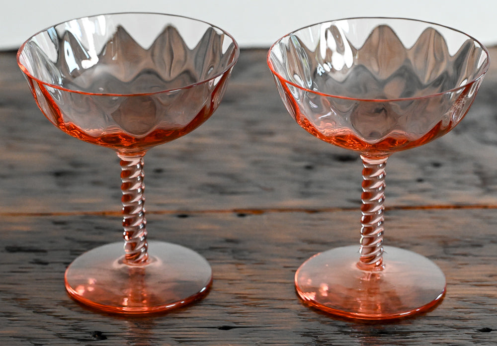 Pink coupe glass with twisted stem