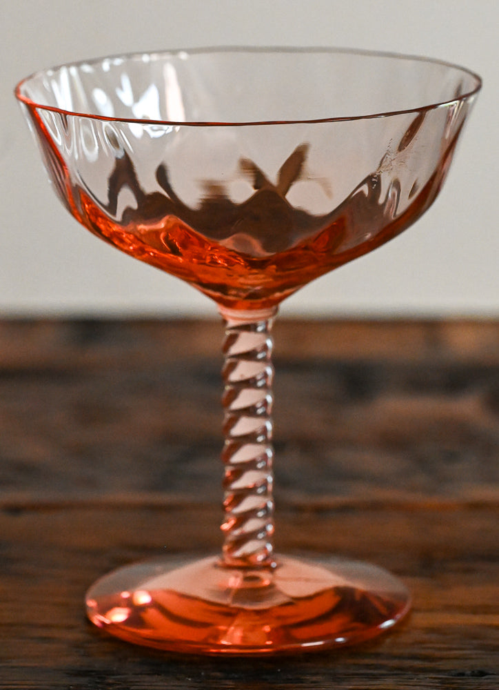 Pink coupe glass with twisted stem