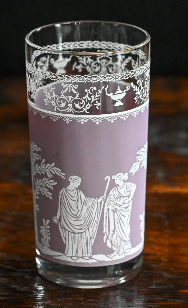 Jeannette Glass Lavender and White Hellenic Print Tumbler