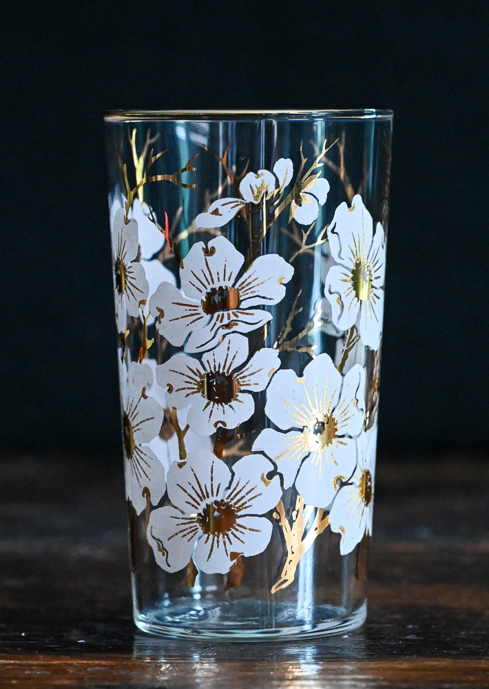 Libbey Pink Dogwood print tumblers with gold rim