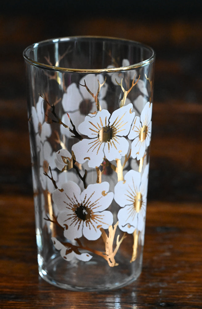 Libbey Pink Dogwood print tumblers with gold rim
