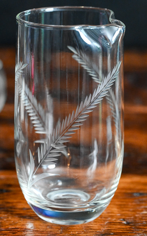 wheat etched pitcher and 3 roly poly glasses