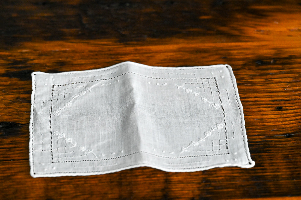 white embroidered cocktail napkins