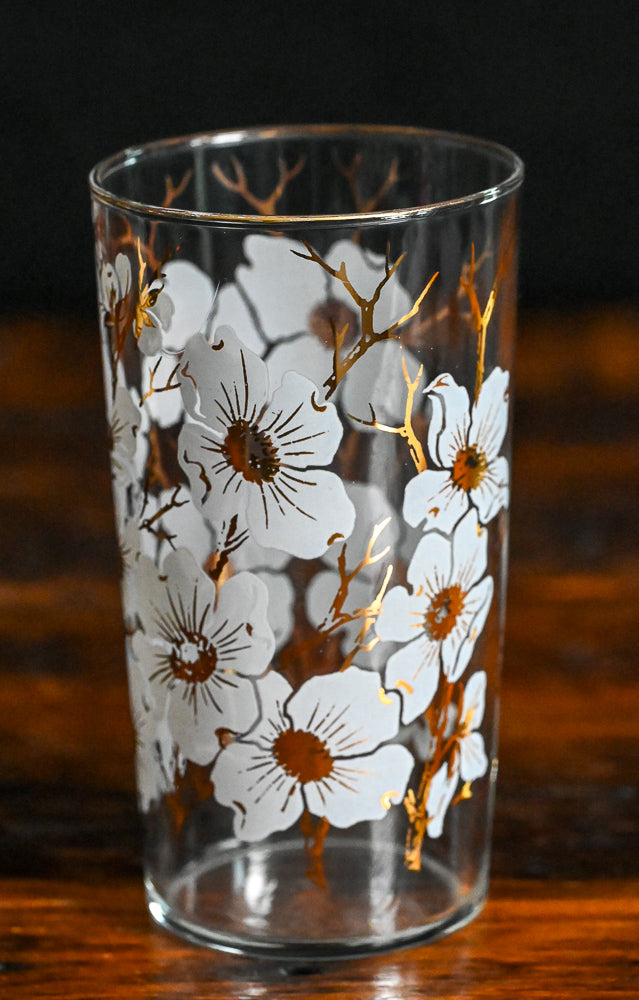 Libbey Dogwood white and gold print tumblers