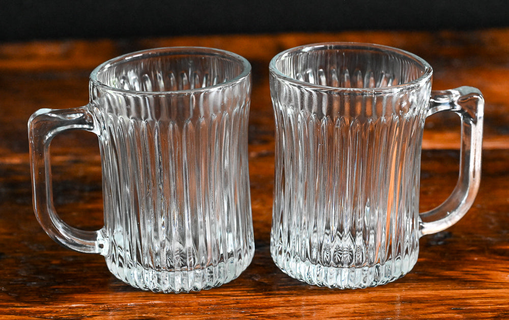 vertical lined Gibson Royal Crest Clear Glass Mugs