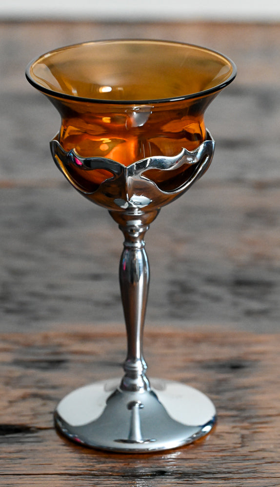 amber glass and metal stemmed Cambridge Farberbrus Krome Kraft glasses