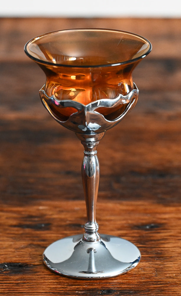 amber glass and metal stemmed Cambridge Farberbrus Krome Kraft glasses