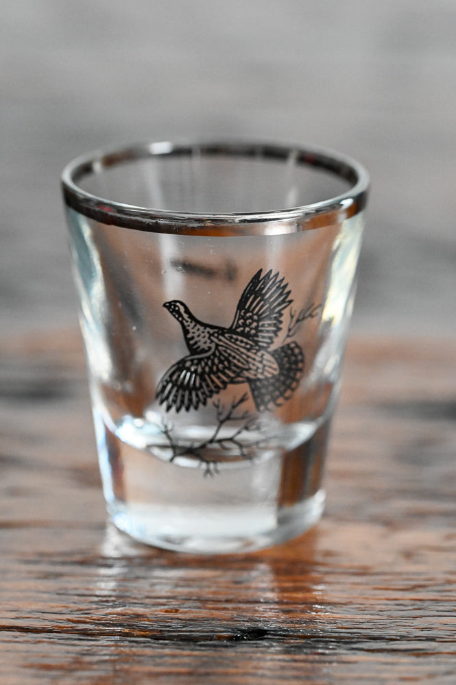 black grouse silver rimmed shotglass