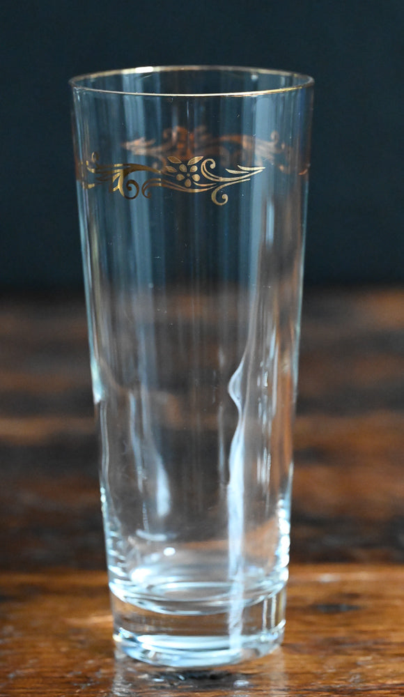 Homer Laughlin Gold Crown Gold Rim tall highball glasses