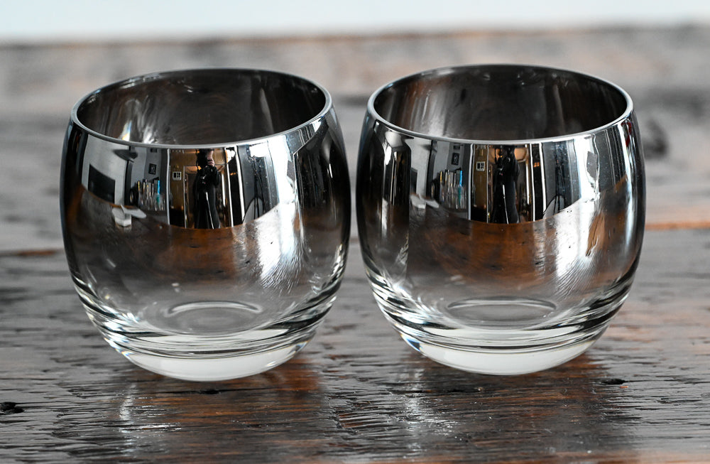 Vitreon Queen's Lusterware silver fade top Roly Poly glasses