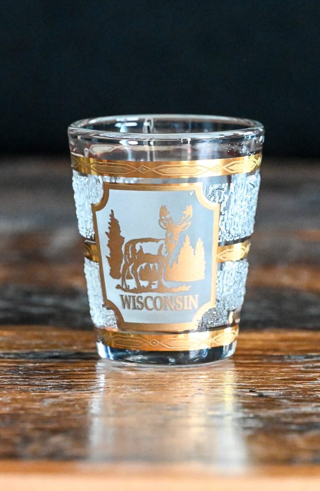 Culver Wisconsin frosted and 22K gold print 1970s shot glass