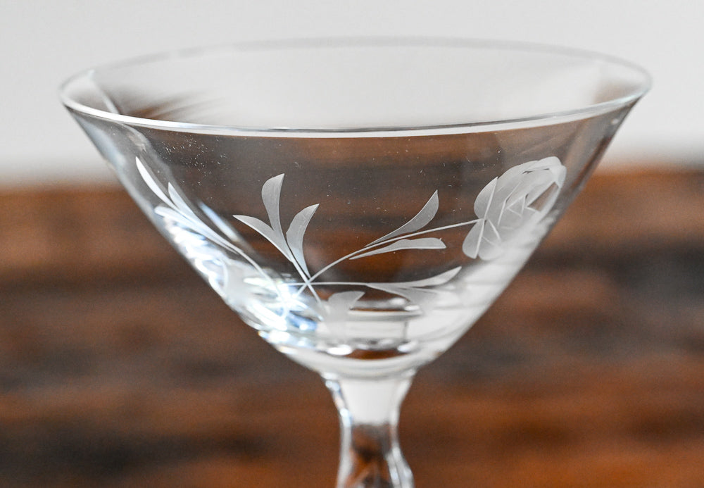 Nancy Prentiss by Tiffin floral etched stemmed glass
