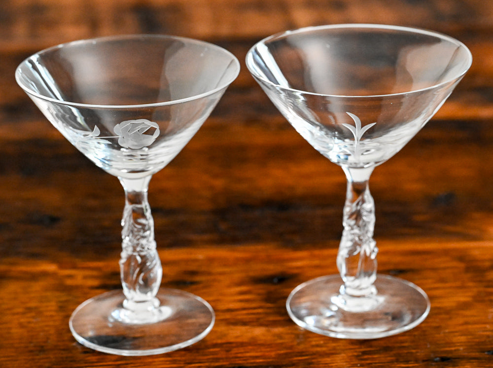 Nancy Prentiss by Tiffin floral etched stemmed glasses