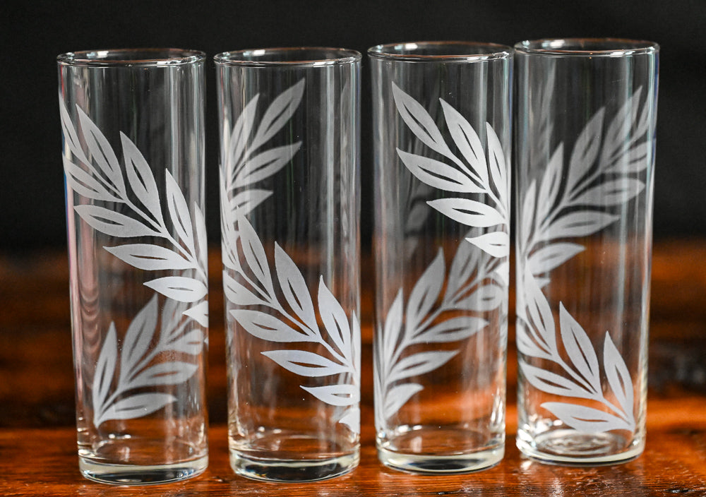 Libbey Tom Collins Glass with frosted Laurel leaf