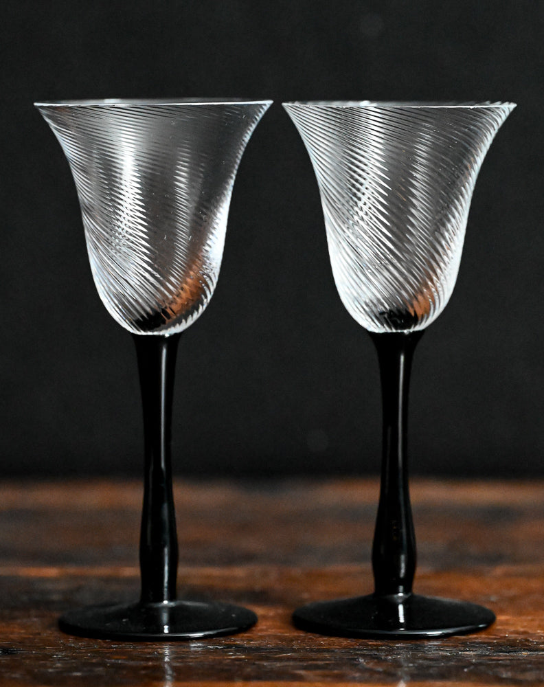 clear optic swirl black stem Sasaki Spiral Royale wine glasses