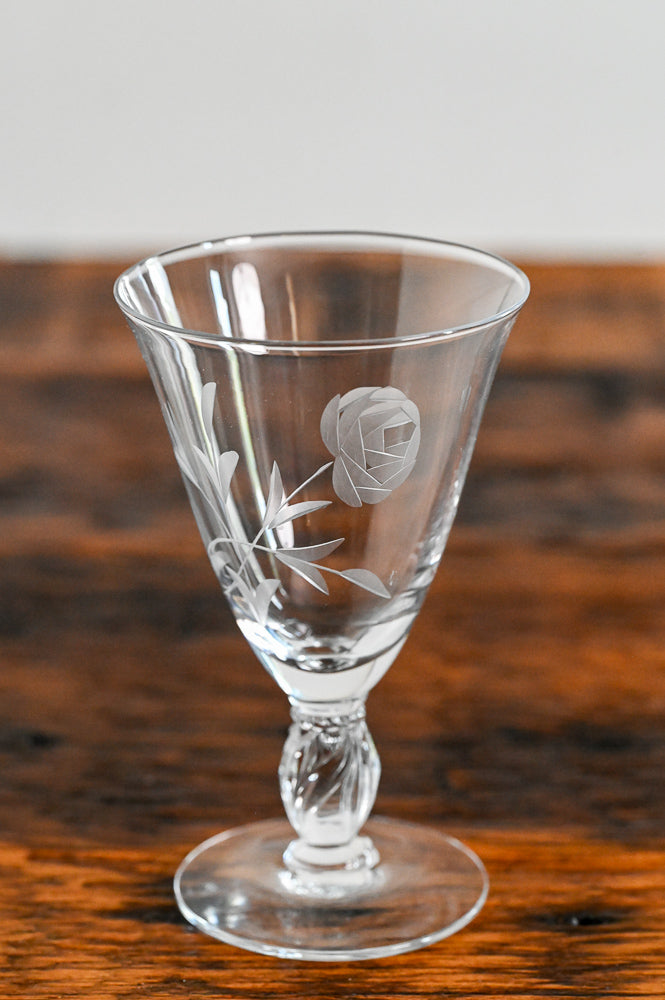 4 Vintage Etched CRYSTAL Wine Glasses ~ Water Goblets, Tiffin