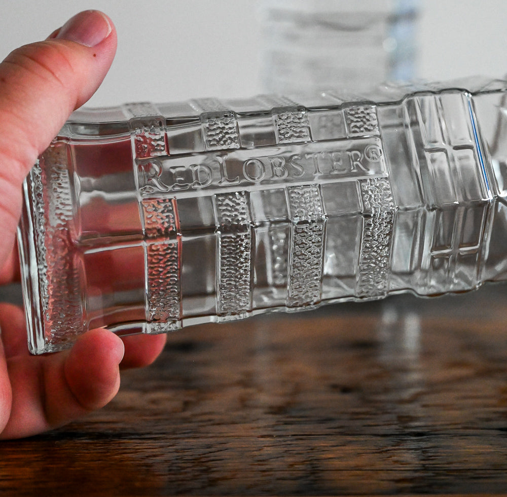 Red Lobster clear glass shaped like lighthouses