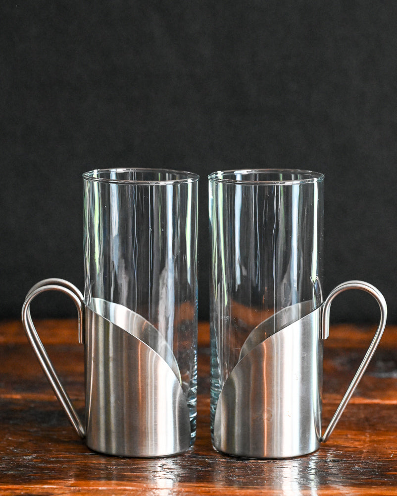 chrome wrapped clear glass with handle