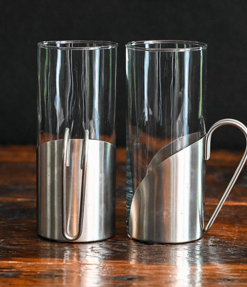 chrome wrapped clear glass with handle