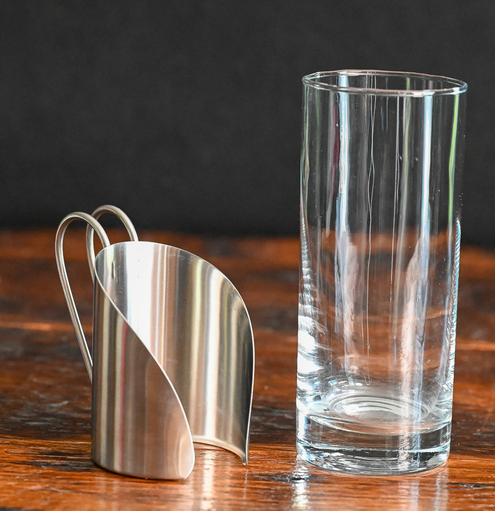 chrome wrapped clear glass with handle