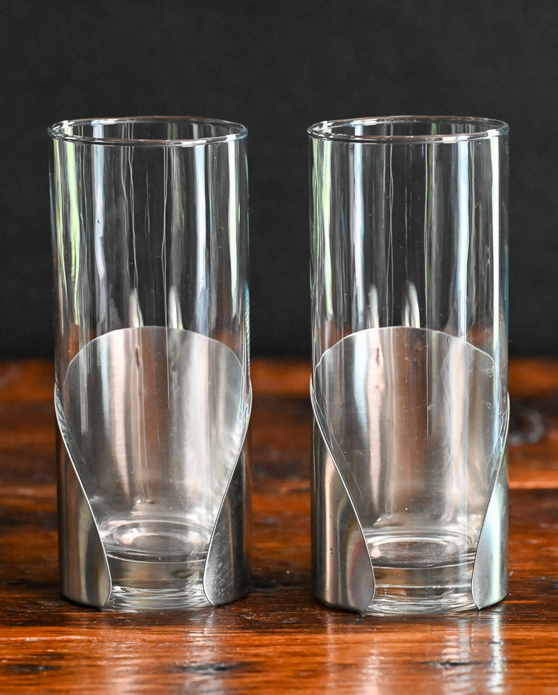 chrome wrapped clear glass with handle