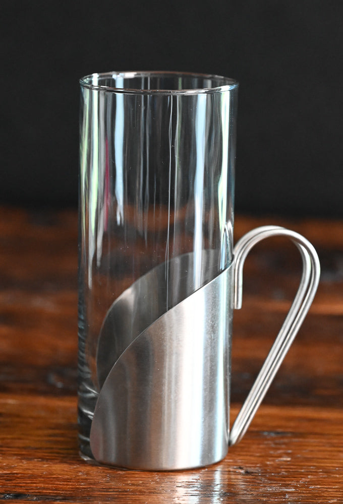 chrome wrapped clear glass with handle