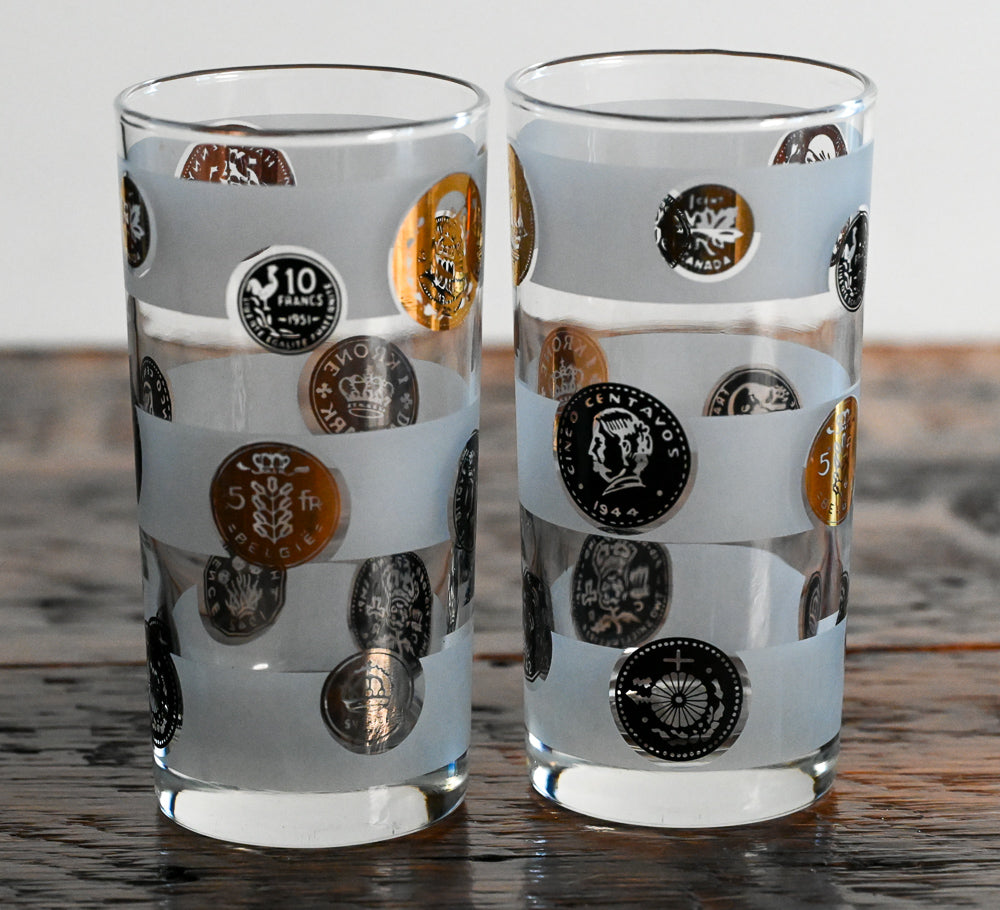 Old Coin Gold/black/copper frosted highball glasses