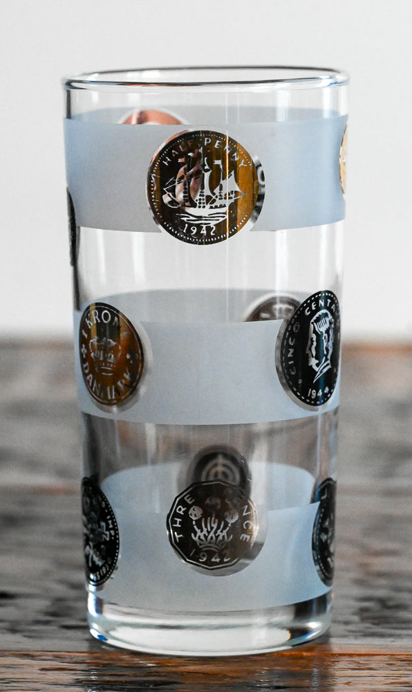 Old Coin Gold/black/copper frosted highball glasses
