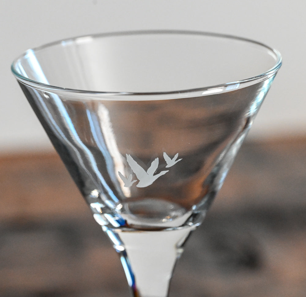 grey goose martini glasses with white geese print